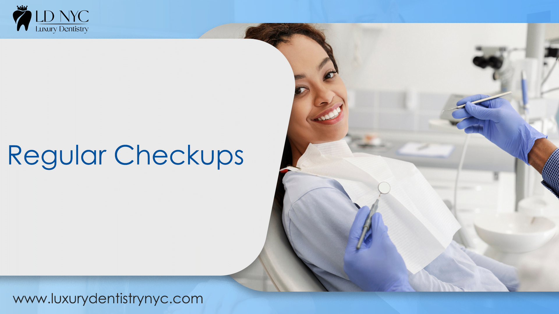 Woman is smiling during regular dental checkup