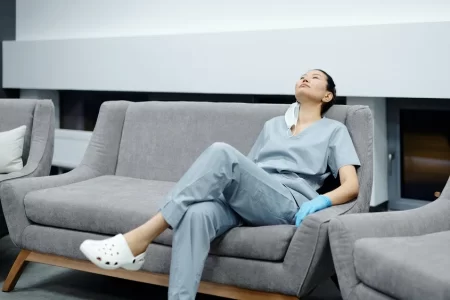 Woman resting on the couch