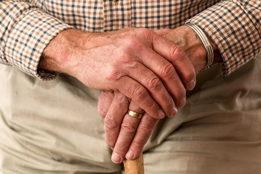 man hands waiting senior citizen